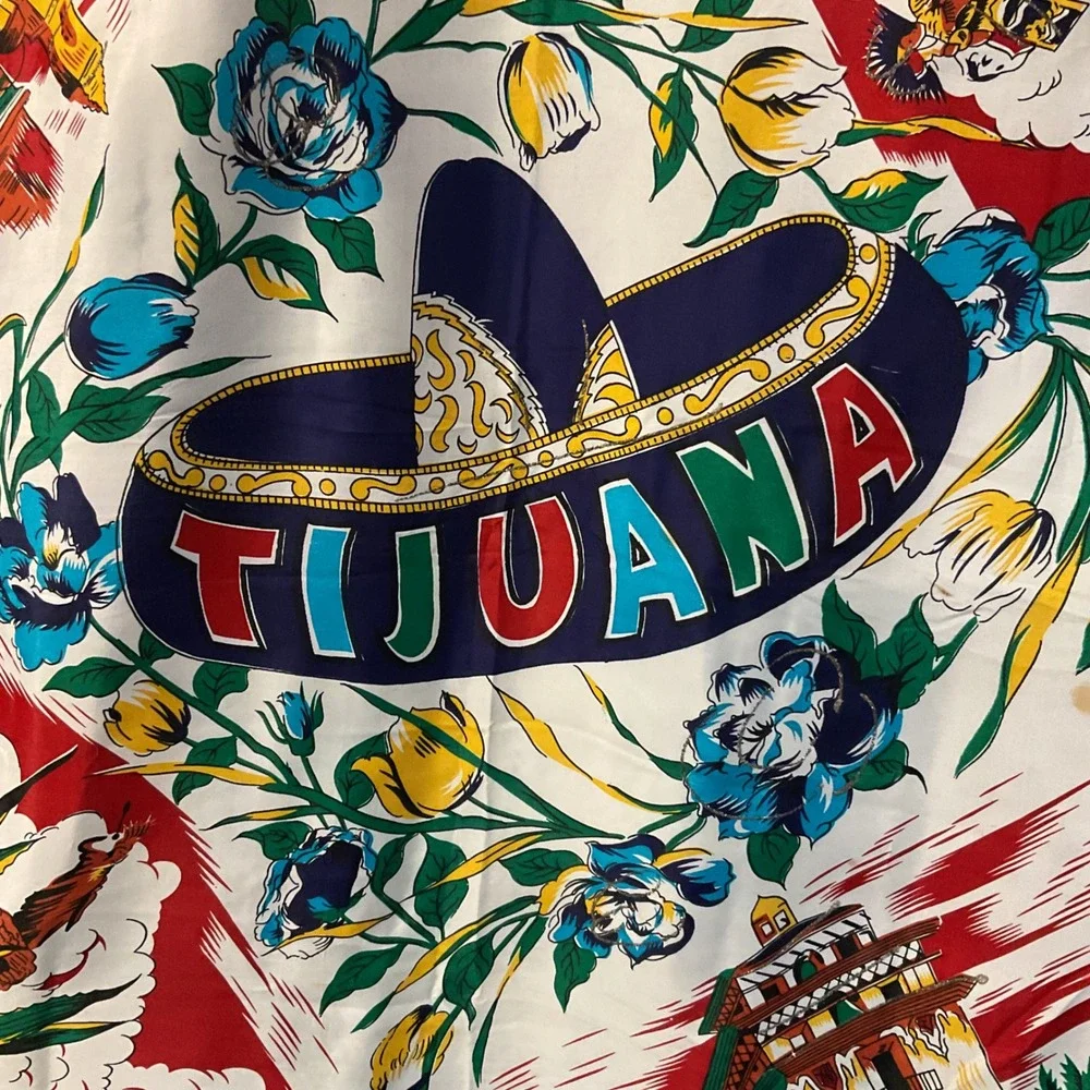 Tijuana Mexico Souvenir Red‎ Floral Sombrero Travel Print Square Scarf One Size